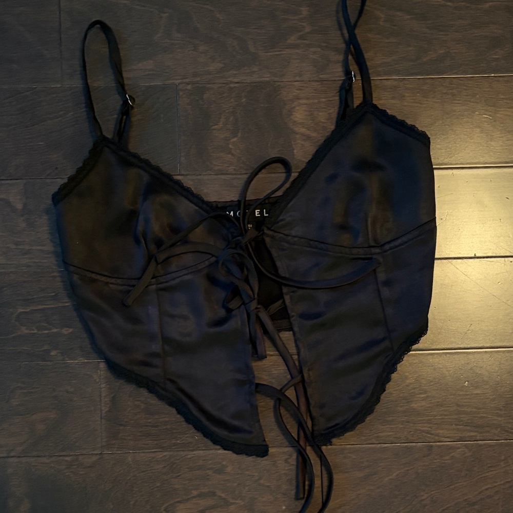 Black Lace-Up Satin top